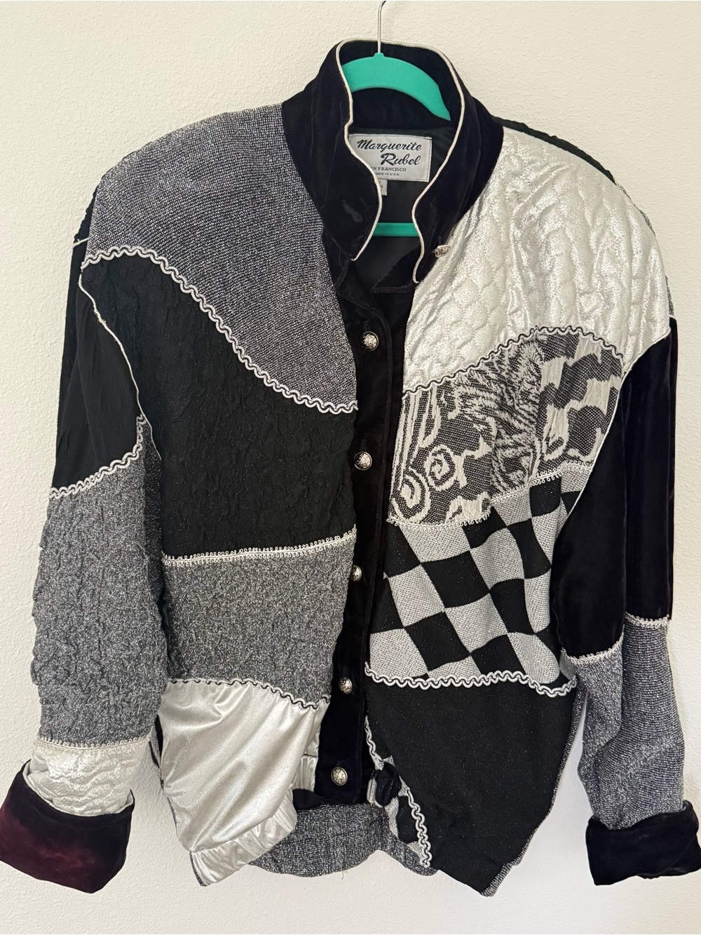 Vtg Rare 80s Designer Marguerite Rubel Patchwork Bomber Jacket L Disco Party EUC